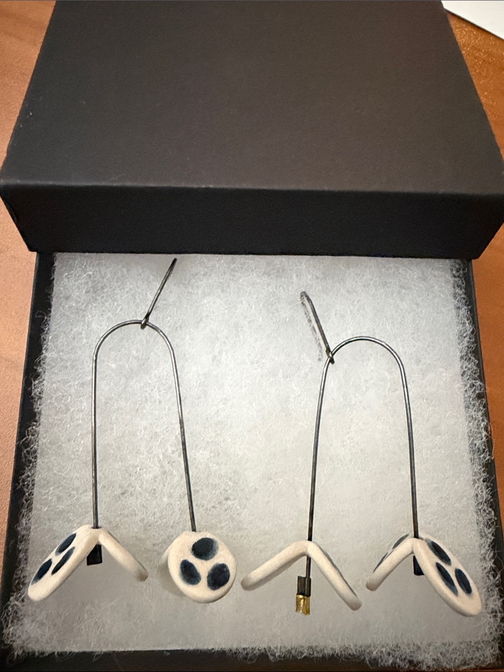 Minimalist White Drop Earrings with Black Dot Accents - Women Jewelry